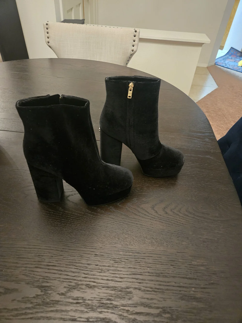 Women's Black Velvet Platform Ankle Boots